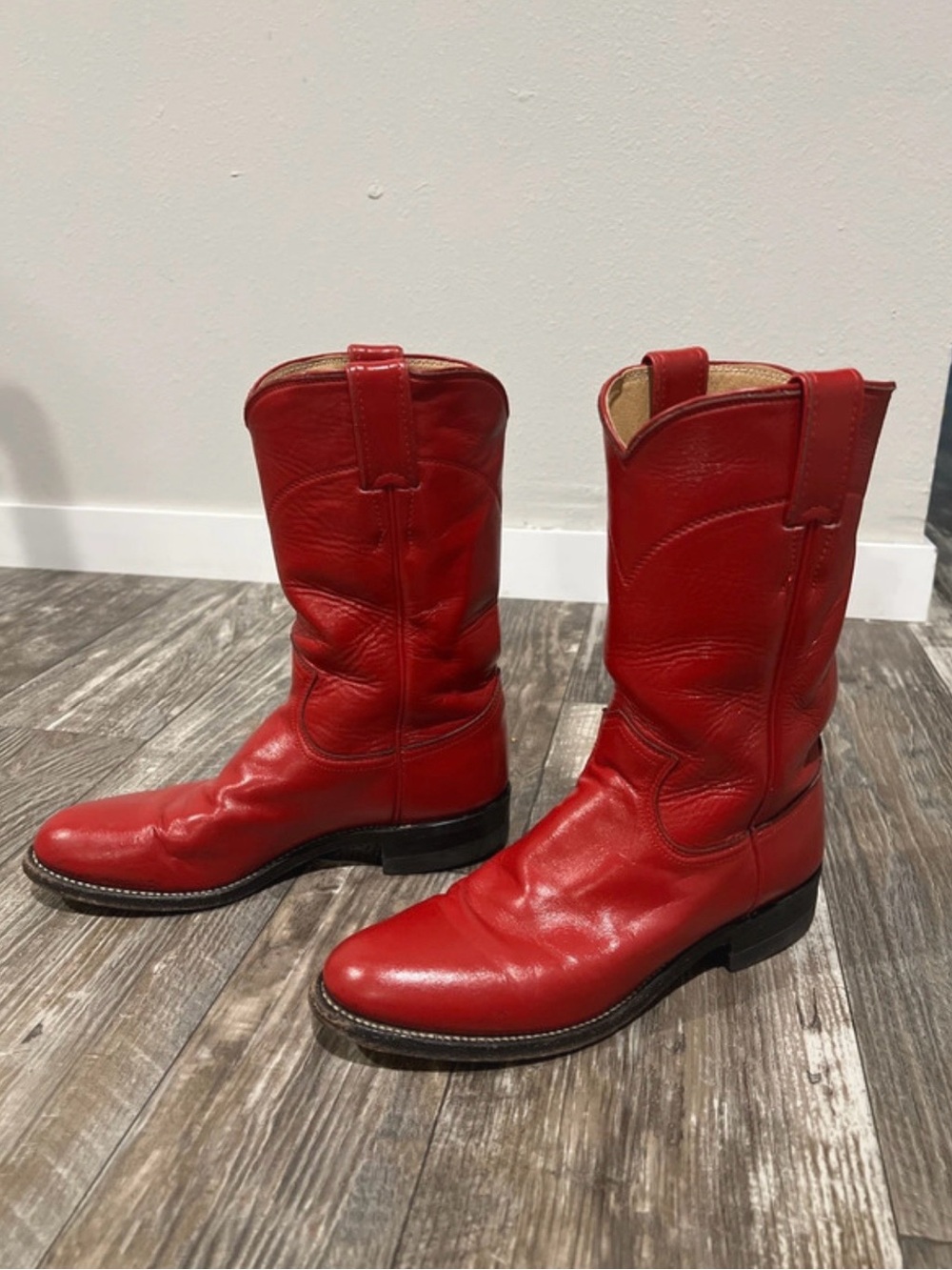 Vintage Cherry Red Justin Roper Cowgirl Boots Sz 6.5 Western Coastal